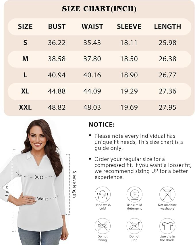 Polo Shirts for Women, V-Neck Business Casual Tops for Women, Collared Shirt Tunic Tops 3/4 Sleeve Work Blouses