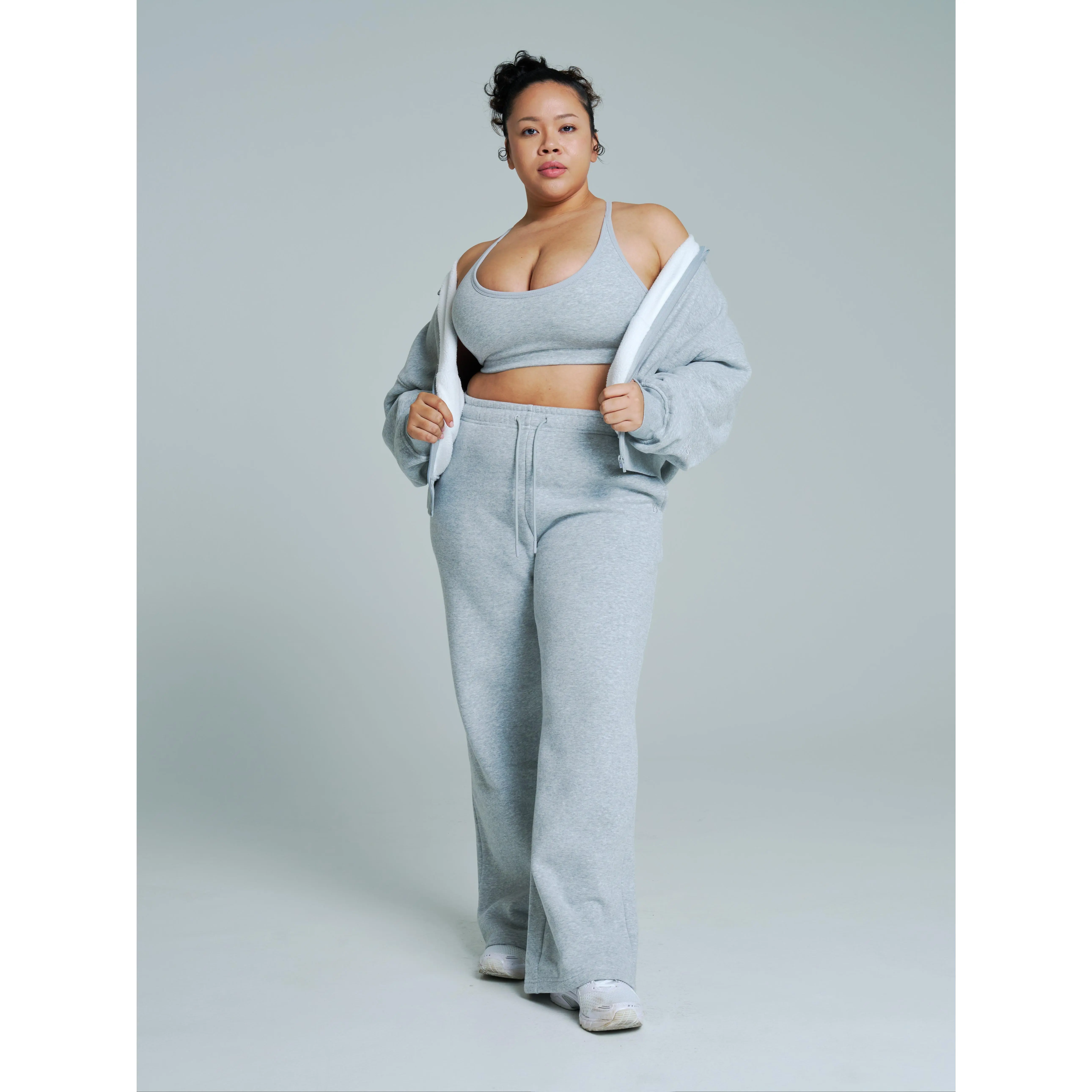 Plush Fleece Zip Hoodie - Heather Grey Comfy Sweatshirt