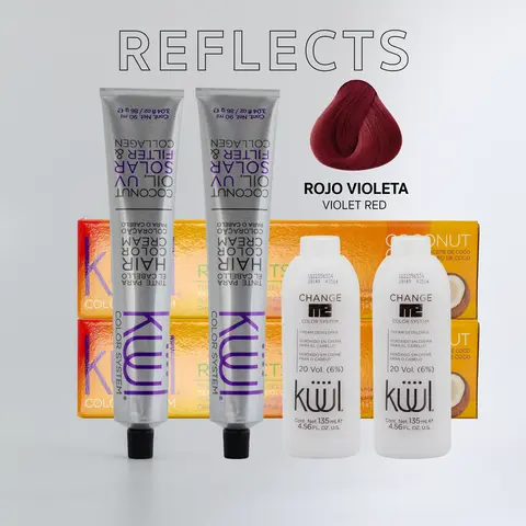 Kuul 2 Red Violet Reflects + 2 Color developer Professional Hair Color Cream -  90ml Permanent Color - No Bleaching Needed