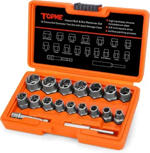 18-Piece Bolt Extractor Kit - 3/8" Drive Rounded Bolt & Nut Remover Set with Hex Adapter for Damaged, Rusted, or Rounded-Off Fasteners