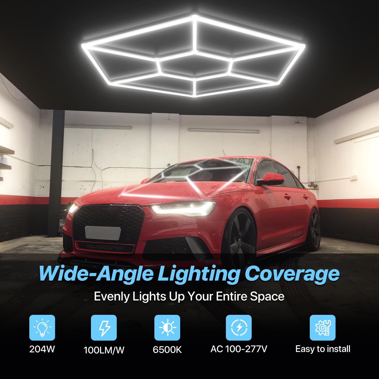 HYPERLITE Hexagon Light Honeycomb Light LED Ceiling Light, 130–204W 13,000–20,400LM 6500K Bright White, Car Detailing Garages, Garage Light, Workshops, Basements, Gyms, Studios, Barber Shops, Game Rooms, LED Wall Decorative Lighting， SpringGlowUp