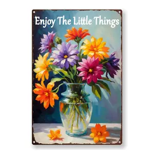 8x12inch Garden Signs Outdoor Garden Decor Vintage Metal Tin Sign Enjoy The Little Things Sign Funny Fresh Flowers Sign Outdoor Signs For Porch Patio Wall Decor Farmhouse Country Home Decorative