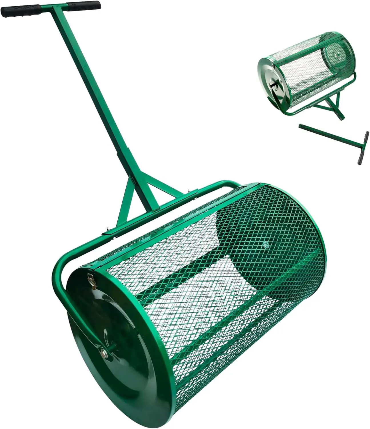 Original 24-Inch Compost & Peat Moss Spreader Roller Tool - Metal Handle Garden Tool for Top Soil, Sand, Lawn & Garden Top Dressing