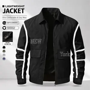 Men’s casual jacket with a turn-down collar, made from lightweight, abrasion-resistant fabric.regular fit letter print zip, zipper closure, and reflective stripes. Suitable for everyday outings and commuting. A trendy, practical workwear jacket.