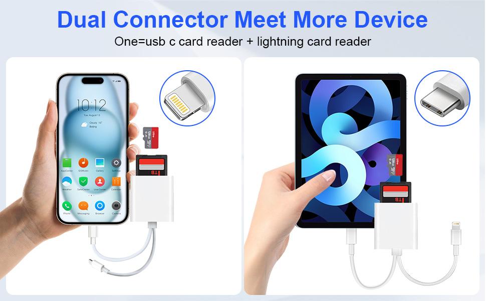 USB-C & Lightning Dual Interface SD Card Reader for iPhone/iPad, Plug-and-Play Memory Card Adapter for SD/TF/SIM Cards, Compatible with iPhone, MacBook, and USB-C Laptops, Ideal Digital Camera Accessory
