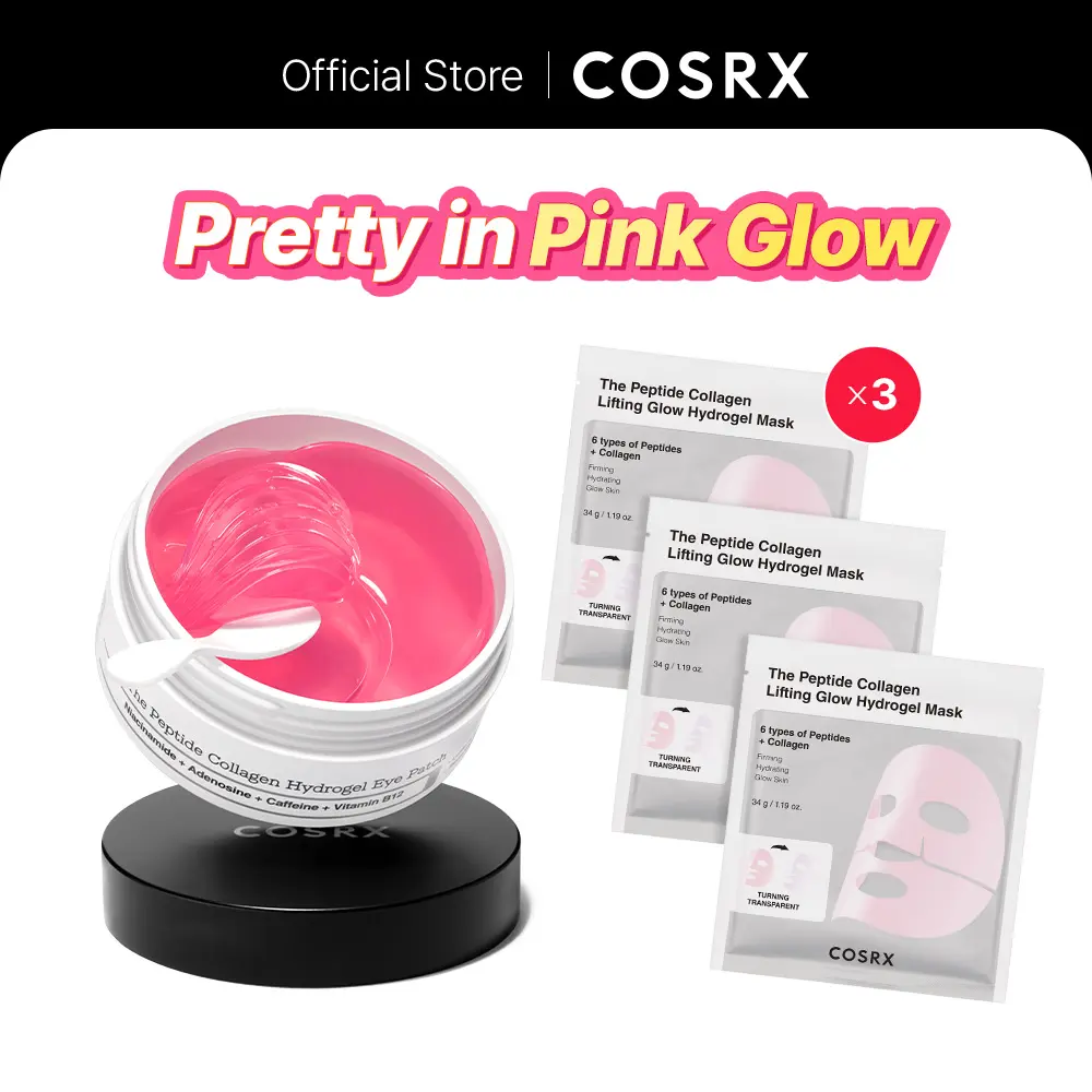 [COSRX Official] Pretty in Pink - Lift & Bright | The Peptide Collagen Hydrogel Eye Patch (60 patches) | The Peptide Collagen Lifting Glow Hydrogel Mask_3ea | The 6 Peptide First Step Serum  |  Lift, Firm and Glow with Peptides & Collagen