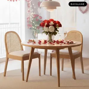 【Valentines'Day】DAYALANE Modern Salem Rattan Dining Chairs Set of 2 Cane Back Comfy Sherpa Upholstered Boucle for Kitchen Restaurant Living Room White Beige Linen