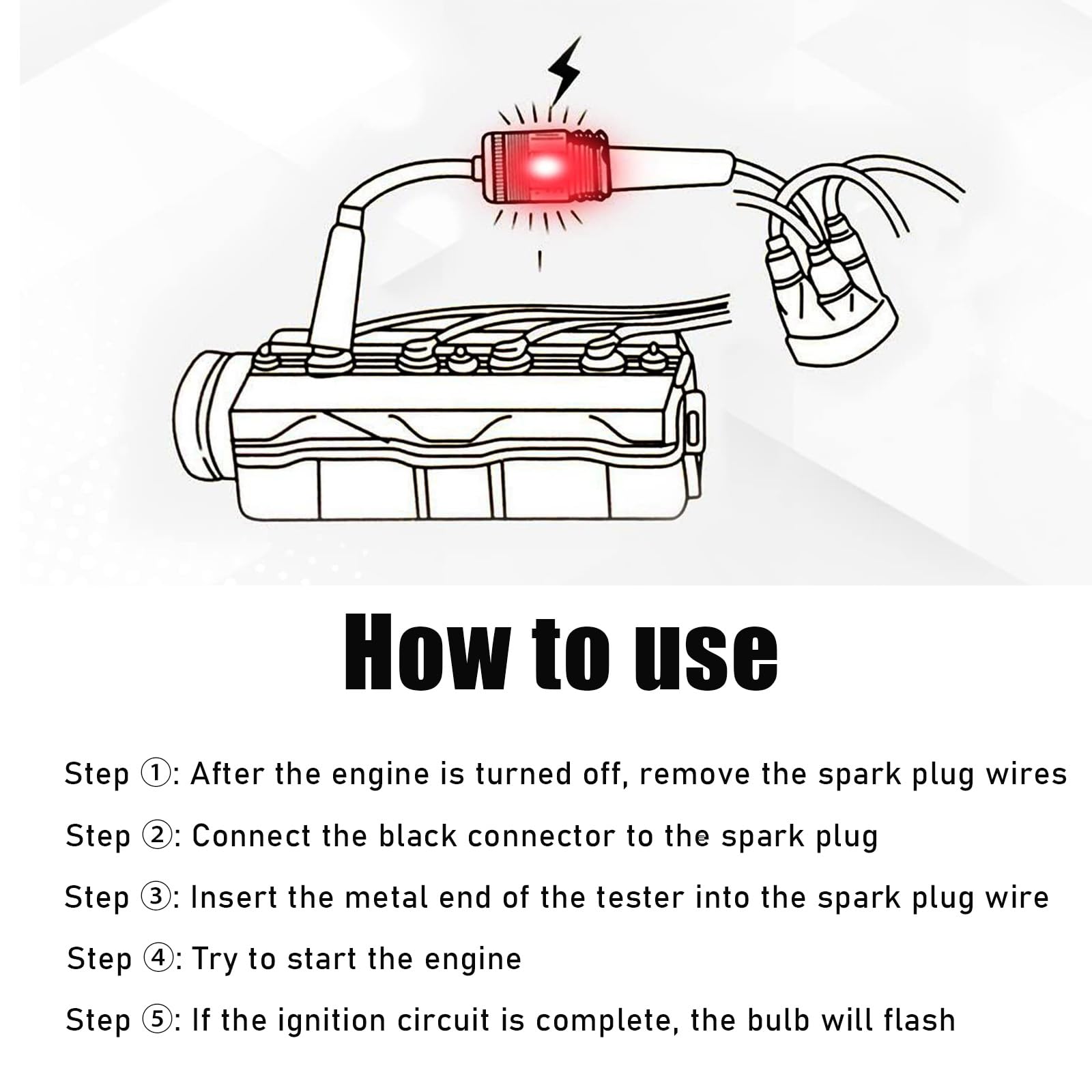 Inline Spark Tester, Straight Boot Ignition Tester Plug Engine Ignition, Pick Up Coil/Armature Diagnostic Detector Tool for Automotive/Car/Lawnmower