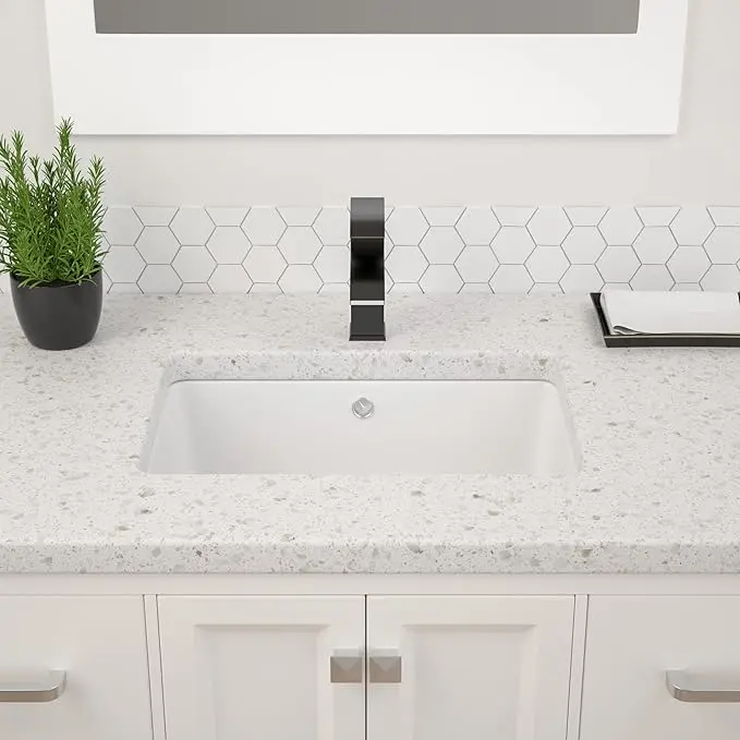 Dcolora Modern 18" Rectangular Undermount Bathroom Vessel Sink - Pure White, with Overflow