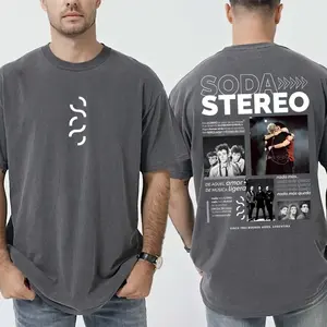 Soda Stereo De Musica Ligera Tribute Comfort Color Printed Tee Ring-Spun Cotton Soft-Washed T-Shirt Trendy Tops Perfect Gift