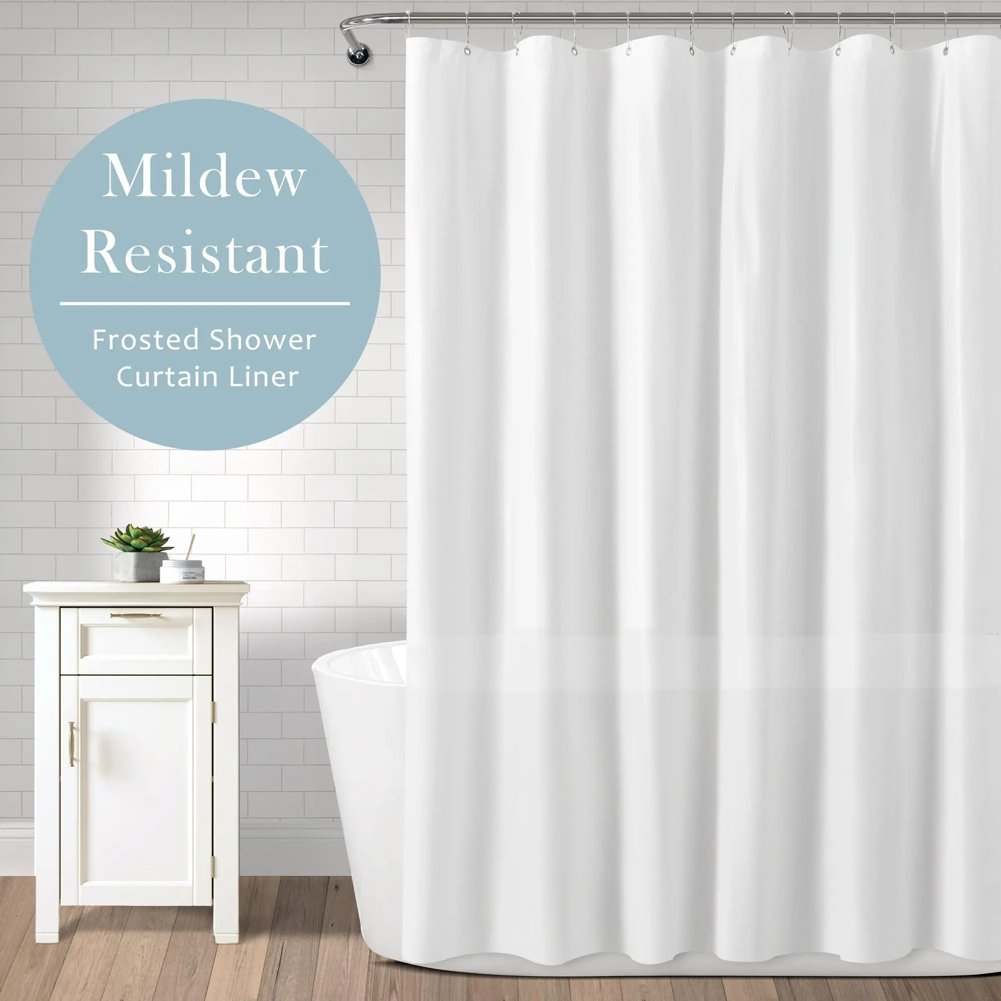 Lush Decor 1-Piece PEVA Frosted Look Mildew-Proof Inner Shower Curtain Liner, White Grommet Top with Floor Protection, 71x71 in