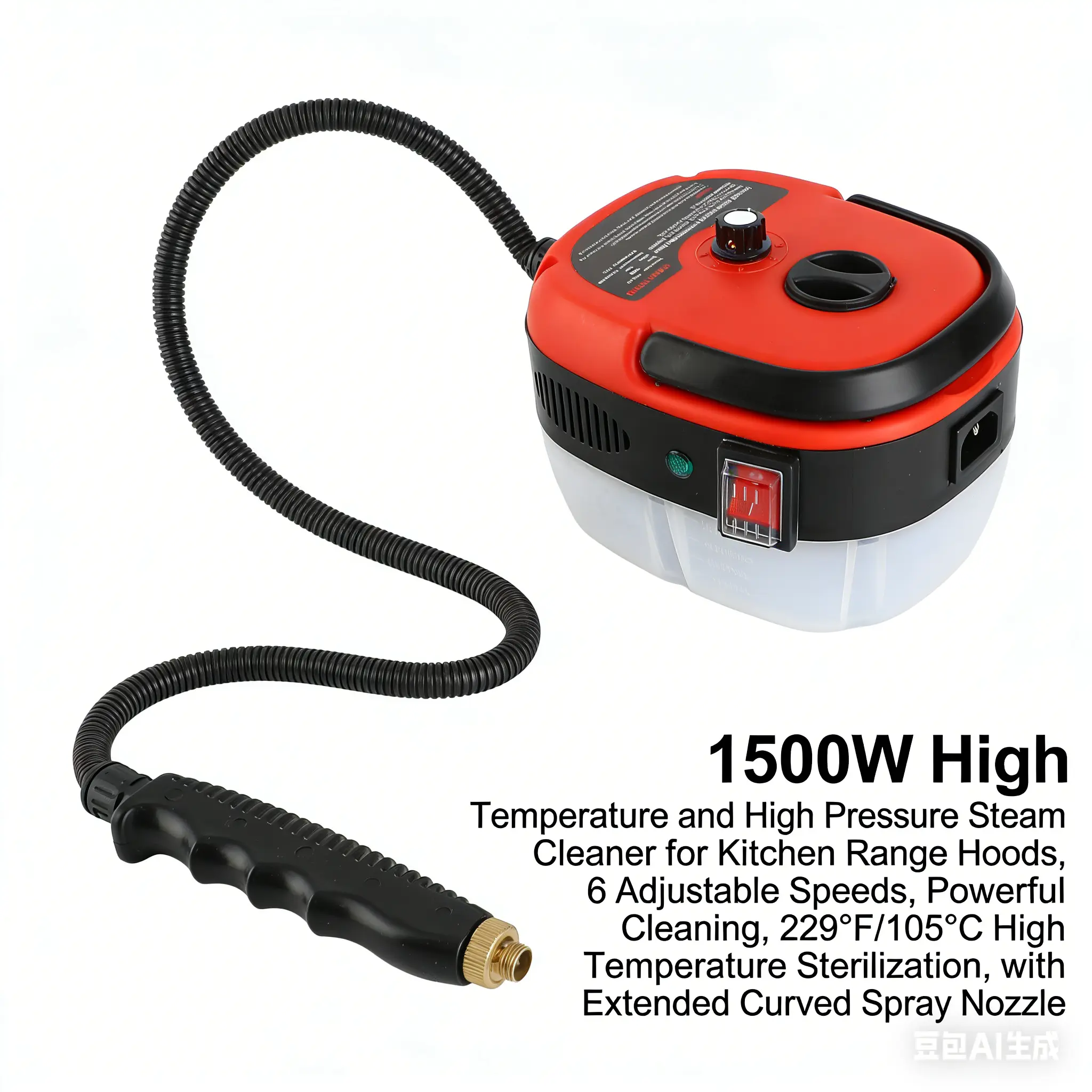 1500W Powerful Cleaning Portable Handheld Steam Cleaner - 6 Adjustable Brush Heads, High Temperature & Pressure, Lightweight, Convenient & Efficient, Large Capacity Water Tank, Multi-Surface for Kitchen, Bathroom Home Use