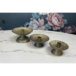 Antique Gold Taper Candle Holder with Fluted Base, Size Options