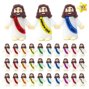Jesus Love You Figurines - 30 Pcs Mini Rubber Toys for Easter, Christmas Gifts, Sunday School, Baptism & Party Favors (Vibrant Colors, Original Design) Decorative Figures Luminous