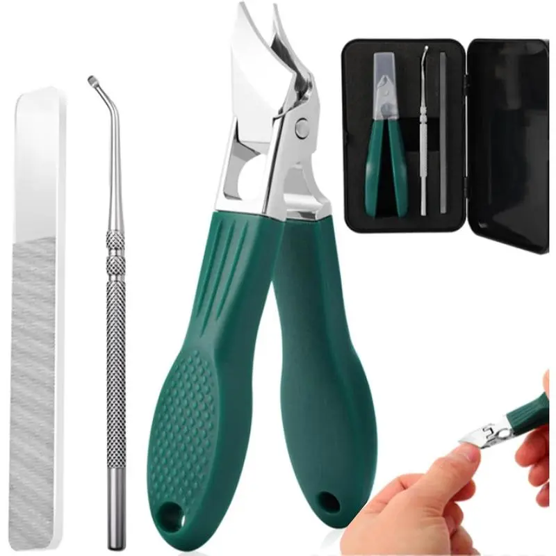 2026 Most Popular 3-Piece Green Eagle Beak Nail Clipper Set – Thick Nail Clipper, Ingrown Toenail Lifter & Nail File | Heavy-Duty Pedicure Kit for Thick & Ingrown Nails, Stainless Steel Grooming Tools for Home or Travel