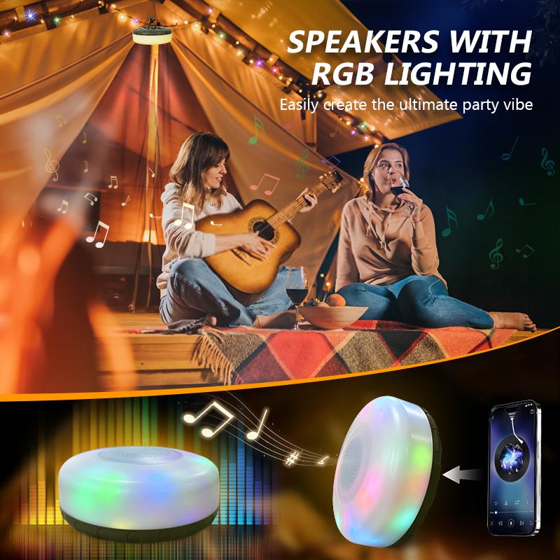 Christmas Gift RGB Bluetooth Speaker Camping String Lights LED 7 Lighting Modes Portable Outdoor Speaker Wireless Stereo Sound for Outdoor Halloween Parties Camping Indoor Decorations Music Audio