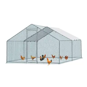 Outdoor Chicken Coop, 13x10ft, Metal Frame, Hexagonal Wire Mesh, Lockable Door, Waterproof Cover, 180g PE Fabric