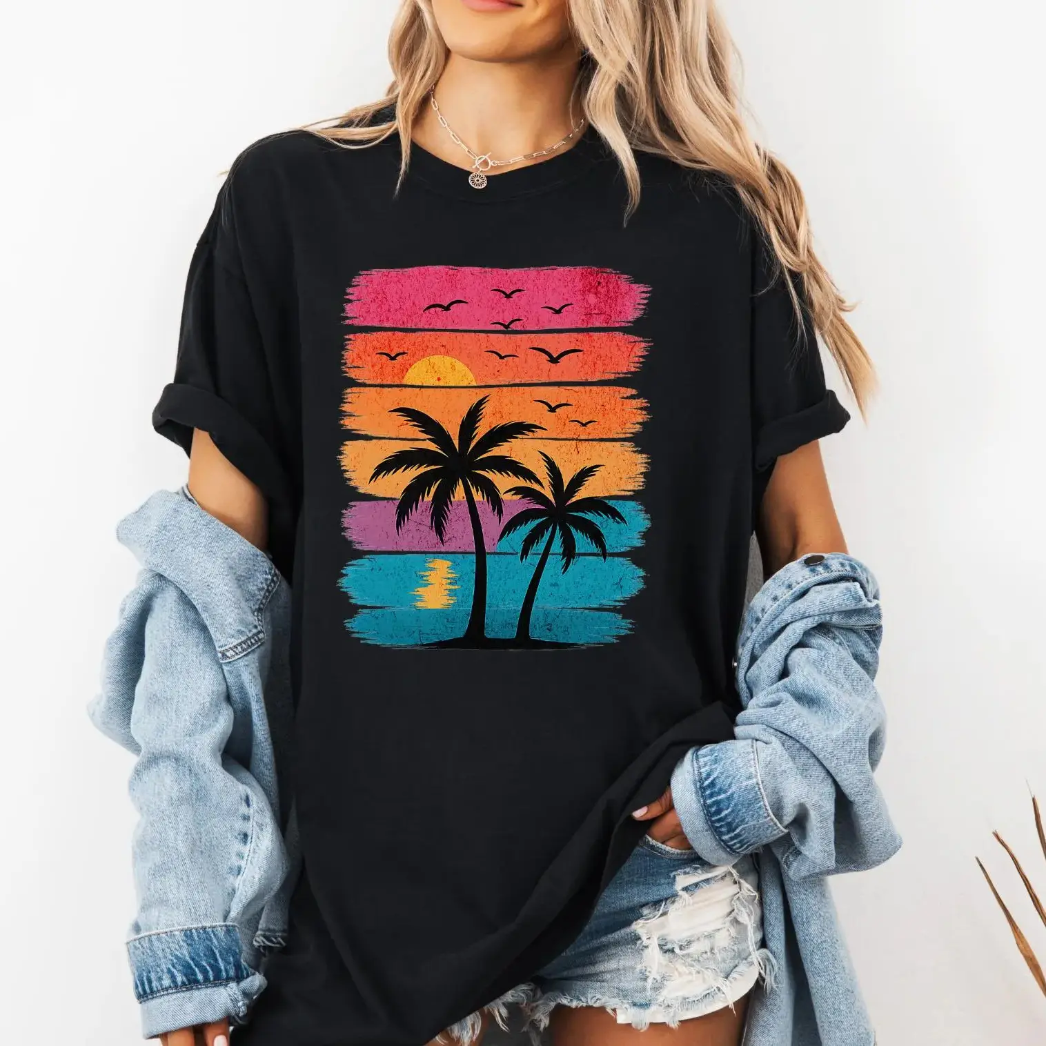 Summer Shirt retro palm tree beach tee vacation graphic t-shirt tropical sunset shirt boho summer travel tee beach lover gift