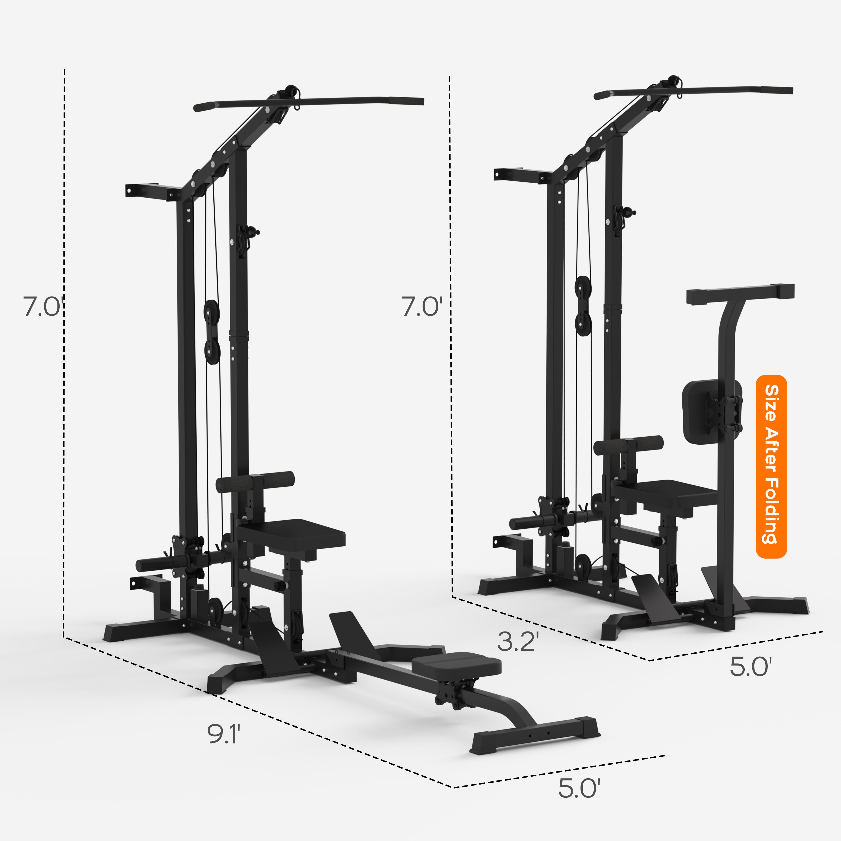 LA76 TOUSAINS LAT Tower Pulldown Machine for Home Gym, High & Low Pulley System with Seated Row, Ab Crunch Harness, Flip-Up Footplate & Barbell Clamps LA76 TOUSAINS LAT Tower Pulldown Machine for Home Gym, High & Low Pulley System with Seated Row, Ab Crunch Harness, Flip-Up Footplate & Barbell Clamps