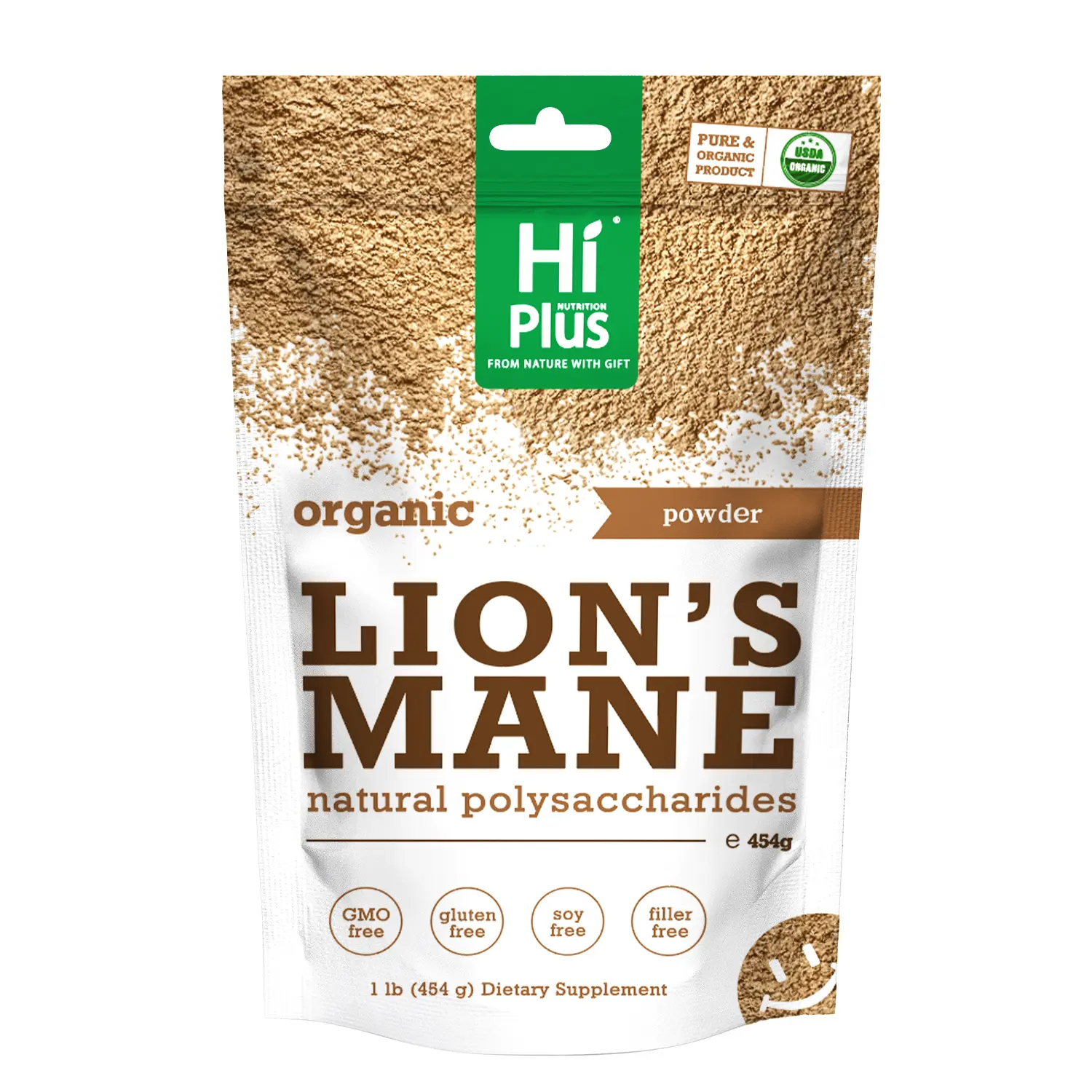 HiPlus Lion's Mane Powder, 100% Organic Natural Healthcare Dietary Supplement, Supports Brain Health, Boosts Focus & Memory for Productive Living, Vitamin