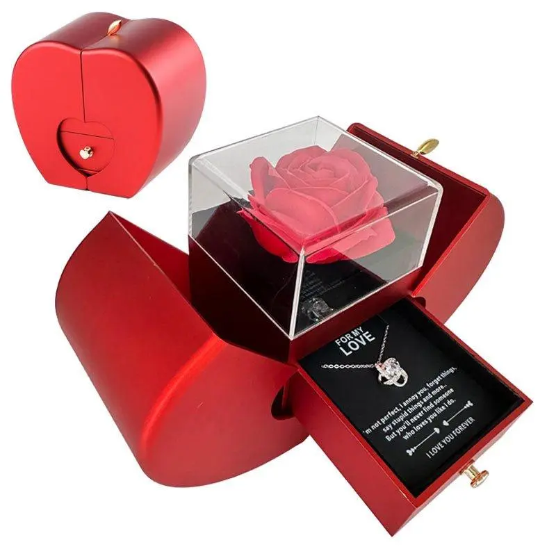 SBE TECH Eternal Rose Apple Gift Box with Heart Necklace - Romantic Jewelry Gift for Women Valentines Boxes Gifts For Birthday
