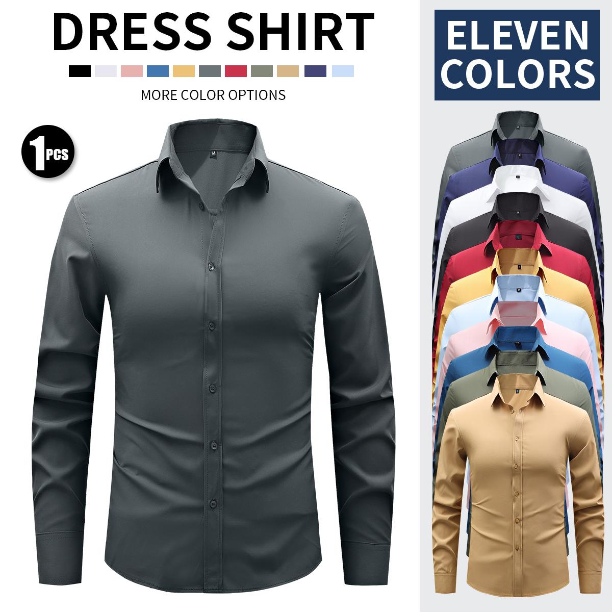 New Men's Business Lightweight Long Sleeve Shirt Stretch Wrinkle-Free Ice Silk Cool Dress Shirt