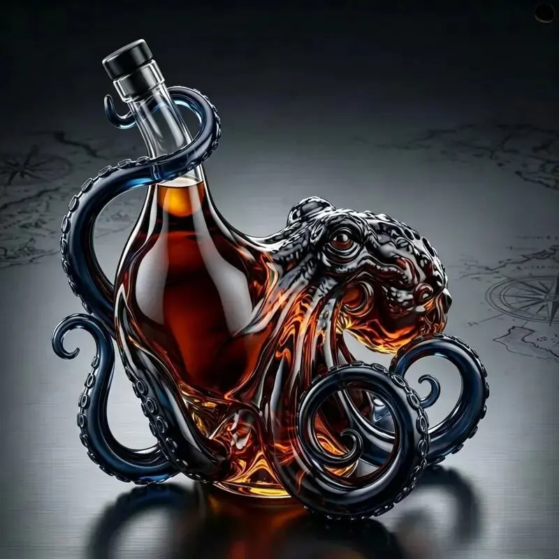 Handmade High Borosilicate Glass Odd Octopus Bottle, Artistic Creative Whiskey Brandy Xo Tequila Dispenser Barware, Cocktail Accessories, Unique Bar Decor, Bar Setup, 1pc 2026 New Model