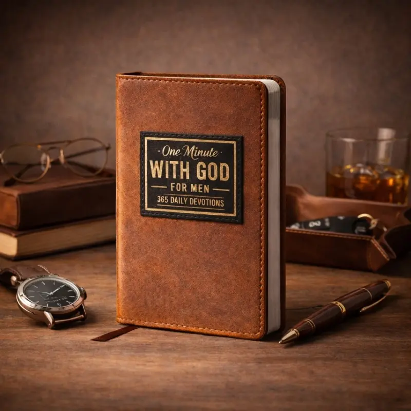 Leather Daily Devotional Journal Notebook for Men - 365 Days 1 Minute with God Pocketbook, Christian Religious Gift for Husband, Office Stationery for Spiritual Growth, Pocketbooks
