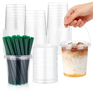 30 Sets 24oz drink buckets with lids and straws | Leak-Proof PP Material | patron reusable cups with straw | Ideal for Hot/Cold Drinks, to go , Parties & Events/ iced coffee buckets,large plastic cup,food truck supplies