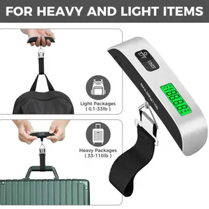 High-Precision Digital Luggage Scale - 110lb/50kg Handheld Hanging Scale for Travel - Portable Kitchen Scale with Backlit LCD Display & Tare Function - Battery Included