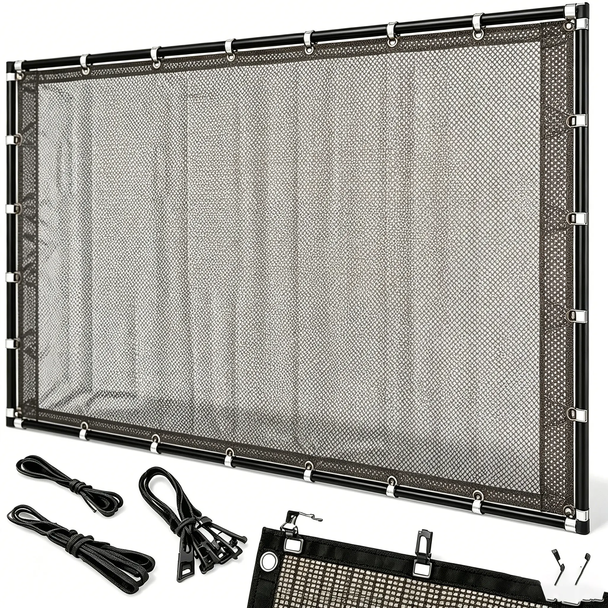 93% Blackout Cloth (Black) - 7 x 10ftUV-Resistant Shade Net withReinforced Rivets, Suitable for OutdoorAdventures / Camping / Garden / Patio/ Greenhouse.Mesh Shade Cloth
