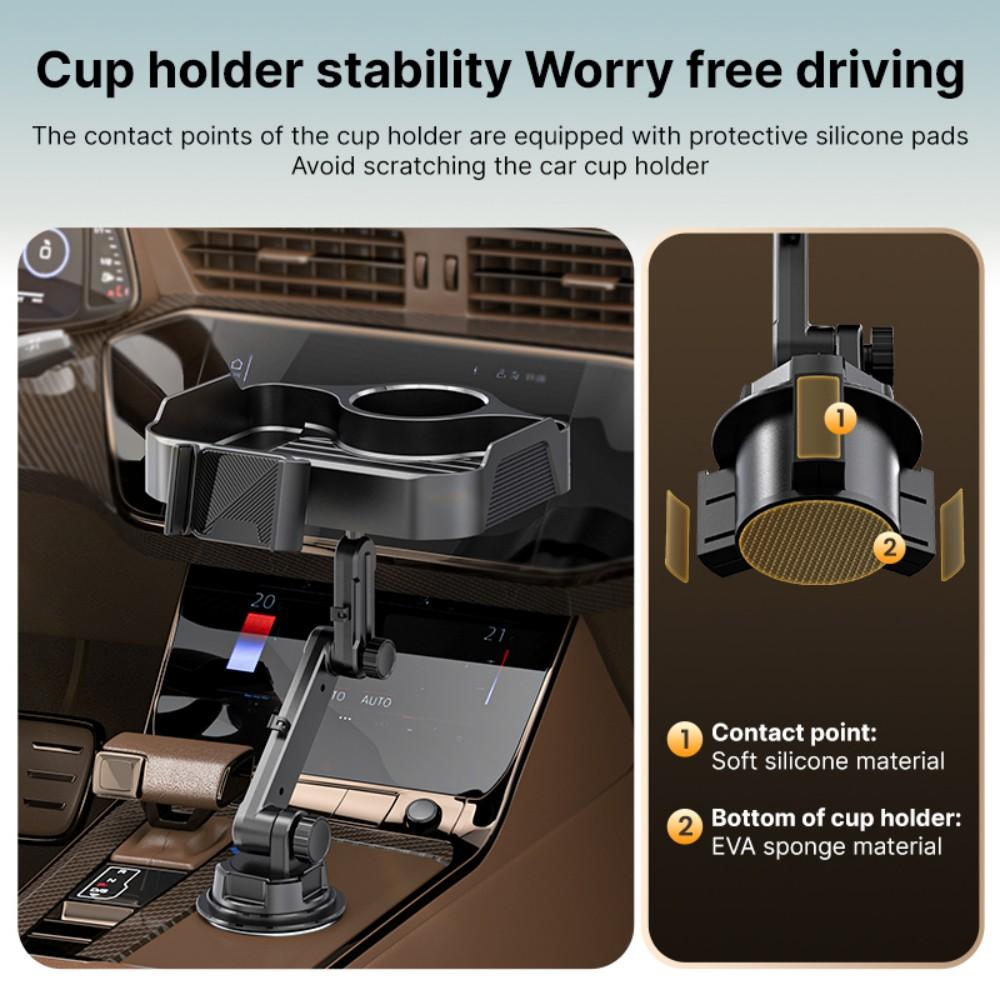 4 in 1 Car Cup Holder Expander Tray with Phone Holder, 360° Rotating Large Car Food Tray, Car Console Organizer for Drink Snack Phone, Universal for Car SUV Truck Van Pickup