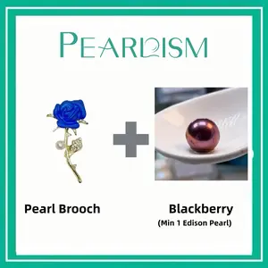 【Joey】 Blue Rose Brooch + Blackberry Edison pearl  (Min 1pc Edison pearl as gift) [Open in live ]｜Freshwater Deep color Pearl 9-12mm