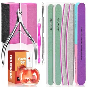 Manicure Tools Kit Nail Care Kit with 3 pcs Files, 2 pcs Buffer Blocks, 2 Polishing Buffers, Cuticle Nipper, Pusher and Cuticle Oil