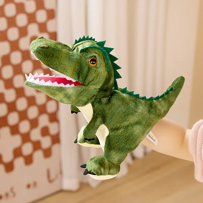 Dinosaur Plush Hand Puppet with Movable Open Mouth, Interactive Stuffed Animal Puppet, Soft Plush Toy for Storytelling, Imaginative Pretend Play, Birthday Gift for Boys & Girls