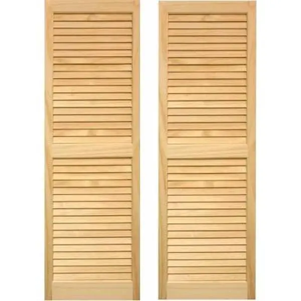 Exterior Louvered Shutters, 15x63 in Heavy Frame, Home Exterior Use, Unfinished Pine & Premium White Pine, Decorative Hardware Available, Glued & Nailed, No Finger Joints, Ready for Installation