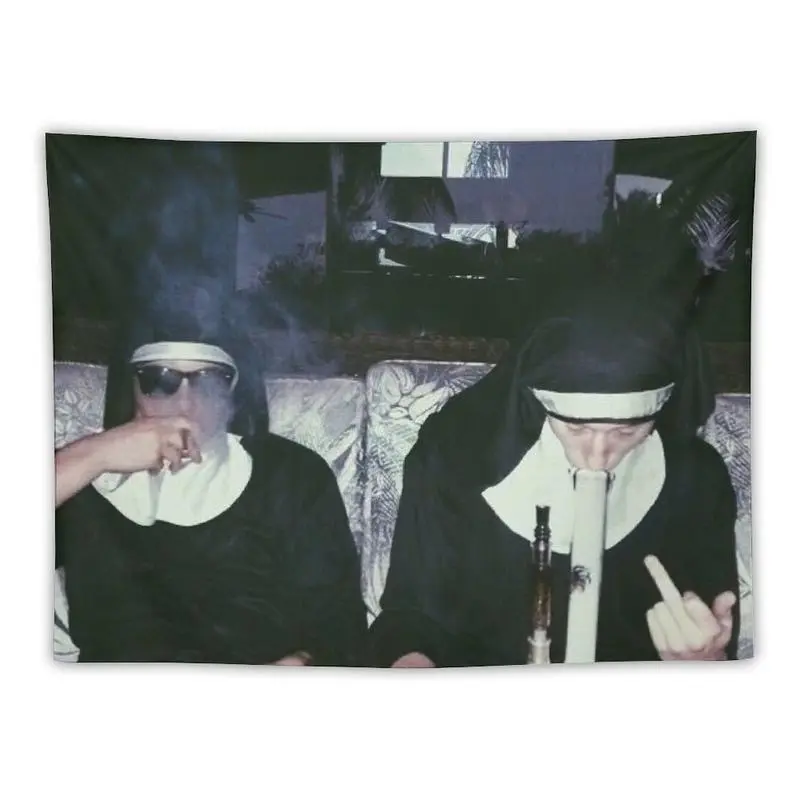 Whimsical Light Nuns Smoking Weed Cotton-Polyester Tapestry Wall Hanging, Durable Decorative Home Decor Item, Vintage Cool Bedroom Chill Room Accessory, Cool Stuff for Room