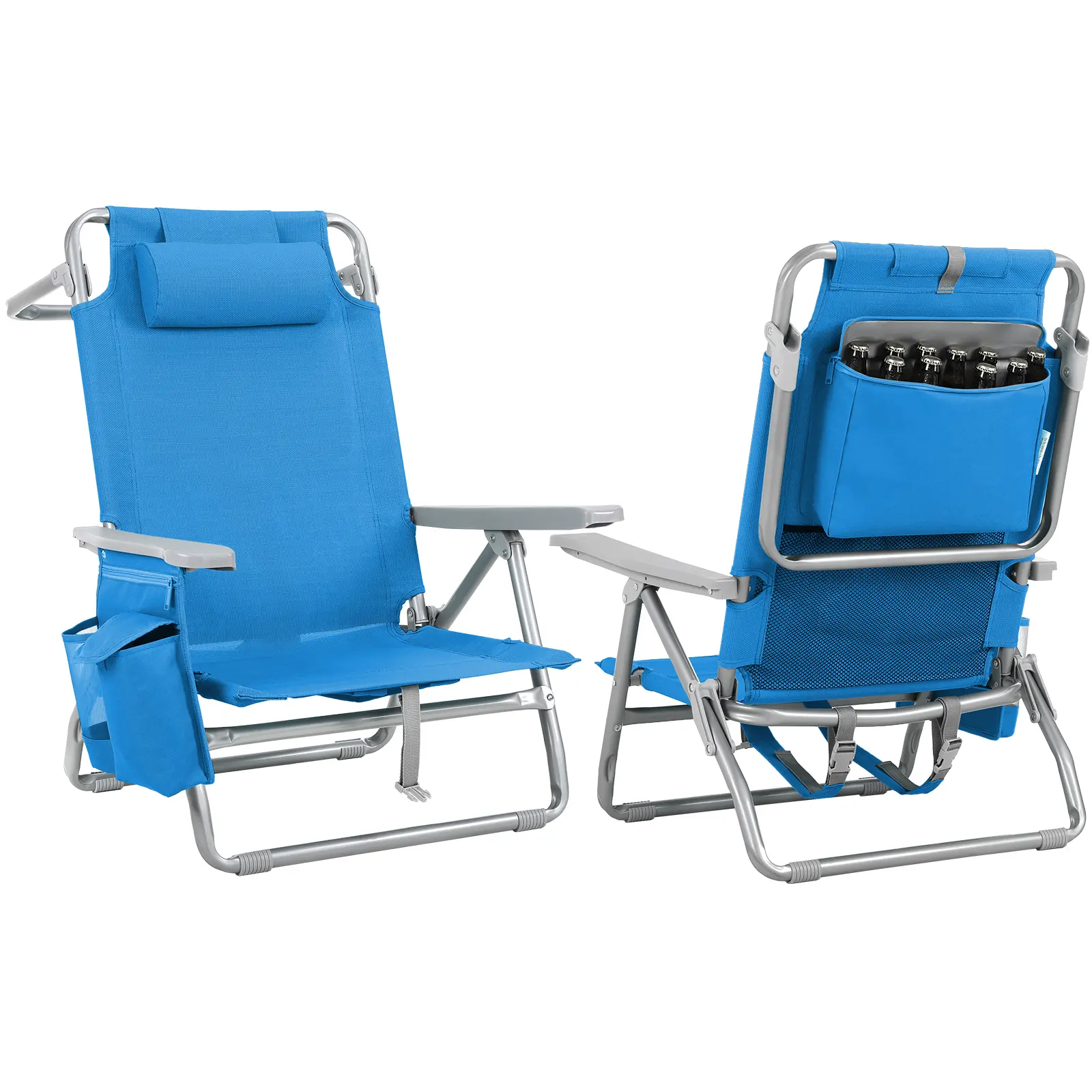 Arlopu Backpack Beach Chair for Adults, W/ 5-Position Lay Flat & Headrest, Folding Reclining Beach Tanning Chair W/Storage Bag, Cooler Pouch,Towel Bar, Foot Mat, 25" W, for Outdoor Camping homeessentials