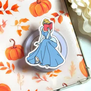 Midnight Magic Princess Phone Grip - Elegant Blue Dress Bookworm Phone Stand - Shimmering Fairytale Stationery Accessory - Unique Gift for Librarians and Readers