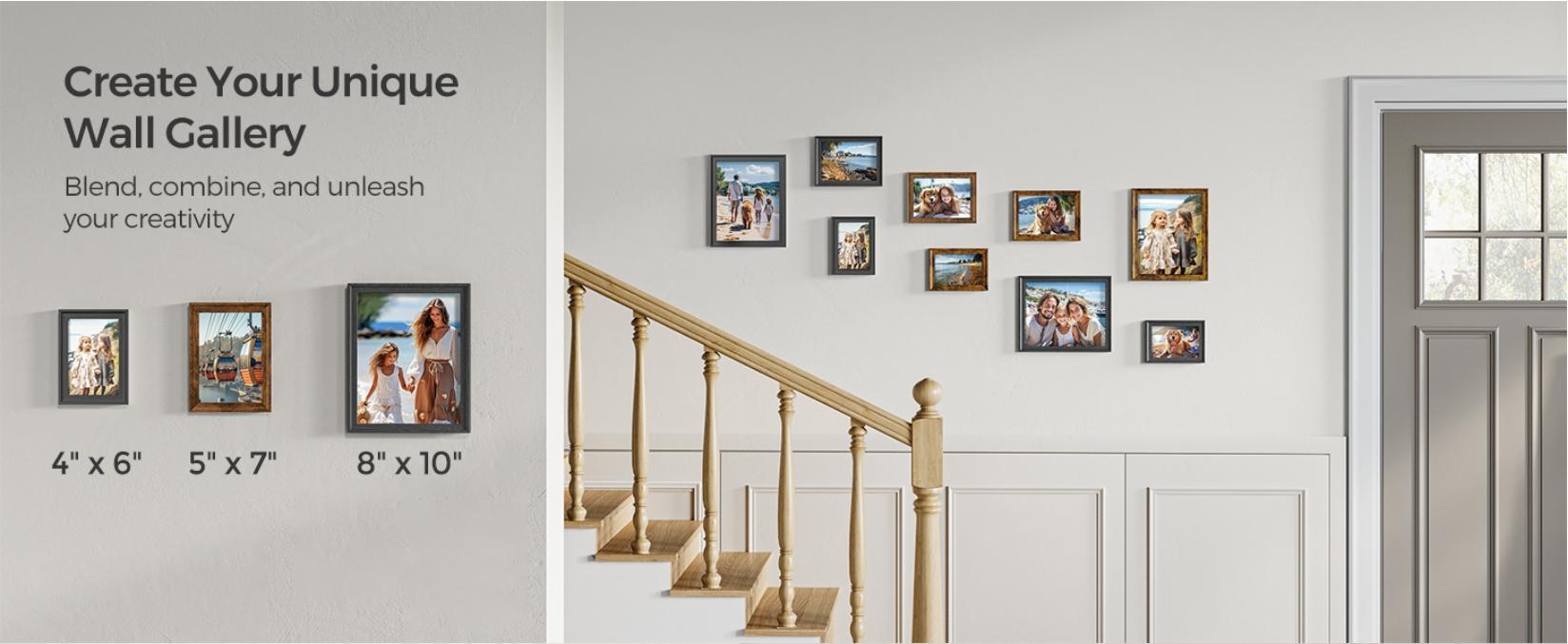 SONGMICS Picture Frames with 16 Mats, Set of 10 Collage Photo Frames, Two 8x10, Four 5x7, Four 4x6 Frames, Hanging or Table Display, Glass, 12 Non-Trace Nails