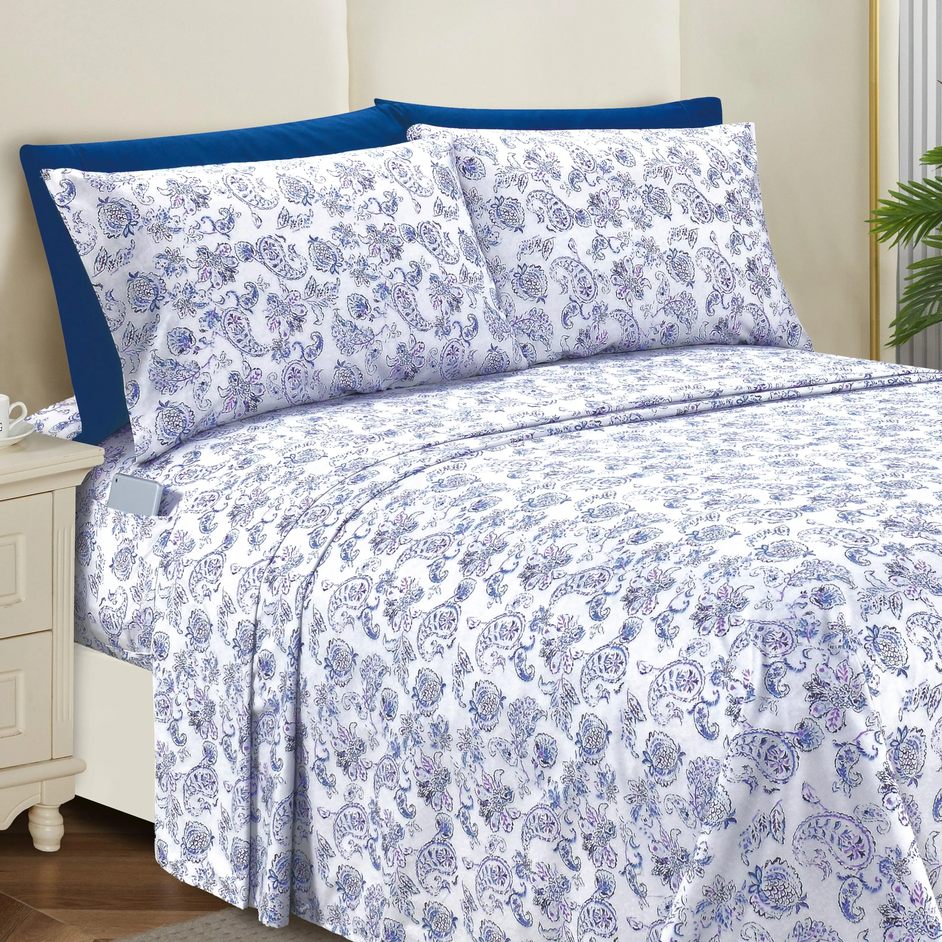 Elegant Comfort 6-Piece Paisley Print Sheet Set – Double-Sided Smart Pockets with Premium Hotel-Quality Soft Microfiber