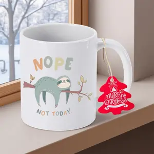 Eleven Ounce Ceramic Sloth Mug Featuring Sloth and Nope Not Today Design Perfect for Animal Lovers and Gift-Giving