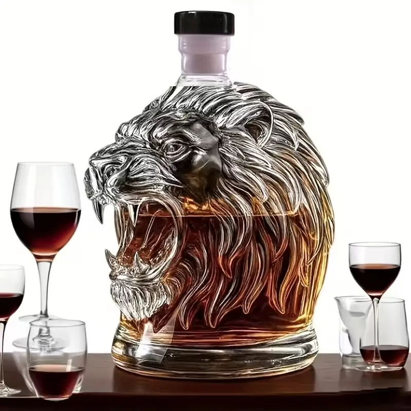 Lion Roar Glass Wine Bottle, Whiskey Crystal Cup, High Borosilicate Glass Material, Unique Design, 10.82oz, Home Bar Use