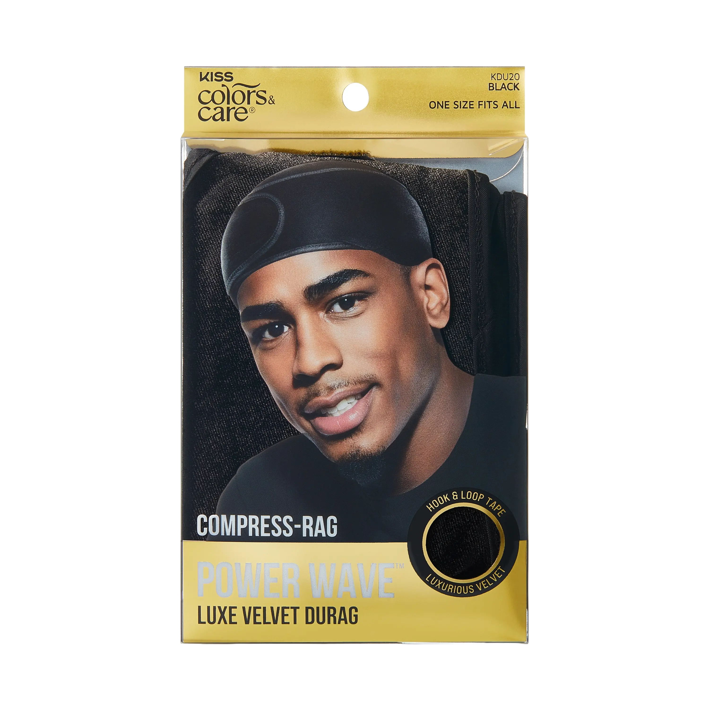 Kiss Colors & Care Compress-Rag Power Wave Luxe Velvet Durag, Black