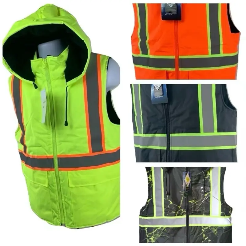Men's Hooded Workwear Jacket, Heavy Duty Fleece-Lined Winter Outerwear with High-Visibility Reflective Stripes
