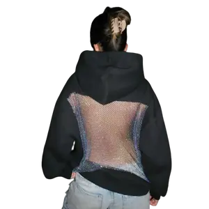 Fall Y2K Cropped Hoodie |     Backless & See-Through Mesh, Edgy Streetwear Top for Women Casual Trend Womenswear Sweatshirts