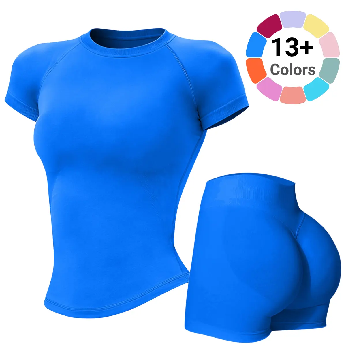 2 Piece Impact Workout Sets for Women, Short Sleeve T Shirt Tank Top & Workout Impact Shorts Butt Lifting Gym Seamless Booty Sports Shorts, Breathable Comfortable Yoga Clothes, Active Outfit Activewear Set Athletic Sportswear