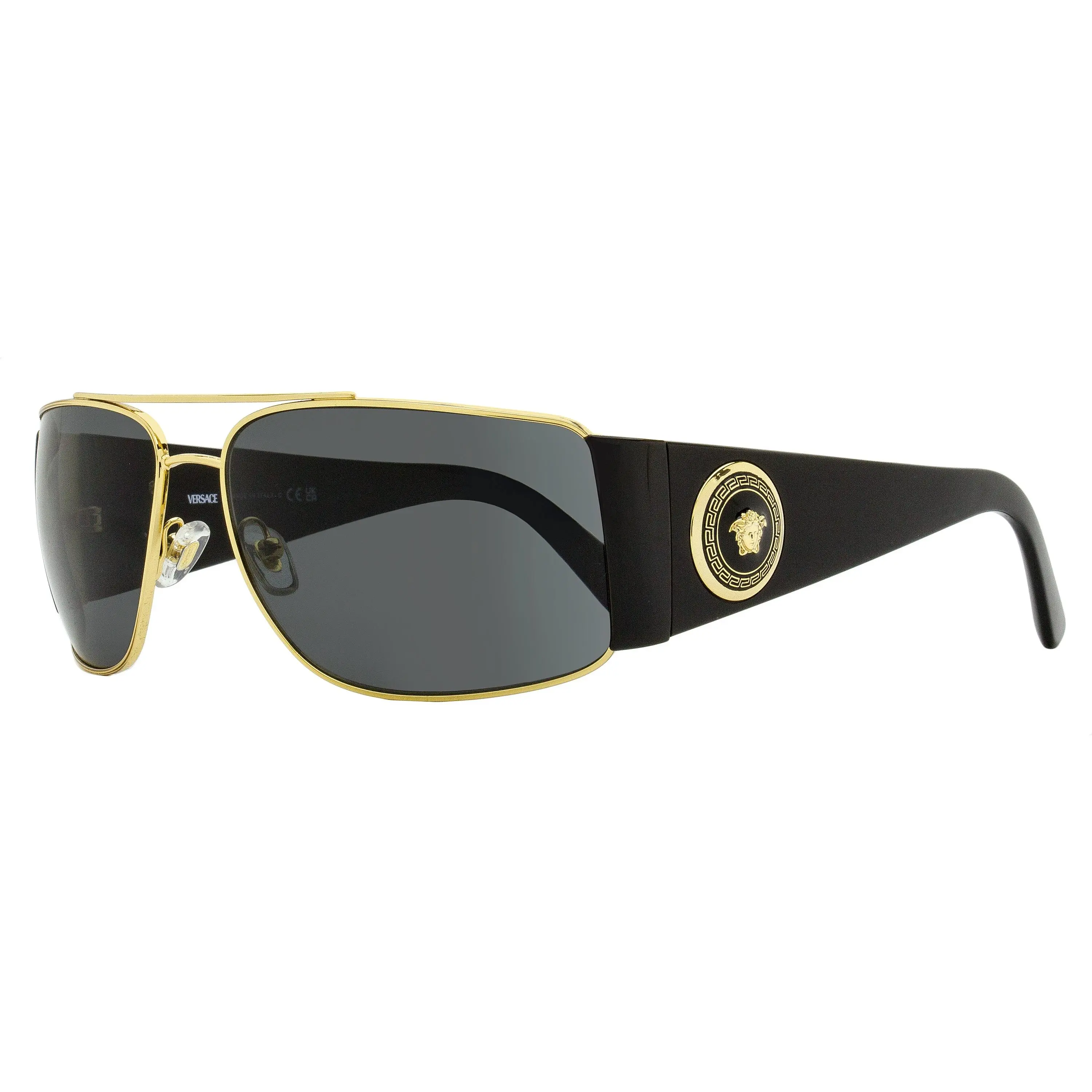 Versace Navigator Wraparound Sunglasses VE2163 100287 - Black/Gold, 63mm, UV Protection, Acetate Frame, Bold Drama Fashion Eyewear Accessory