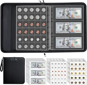 Coin Collection Album for Collectors with Lock, 360 Pockets Fireproof Coin Holder Book & 36 Paper Currency Binder Sleeves, Coins Storage Collecting Organizer for Pennies,Bill,Tokens,Badges