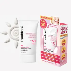 Troubless Glass Glow Plus PDRN Collagen Sunscreen SPF 50 - Official Product Hydrating & Moisturizing Broad Spectrum Face Sunscreen - Vegan, Lightweight, Non-Comedogenic - Korean Skin Care for All Skin Types 1.69 fl oz